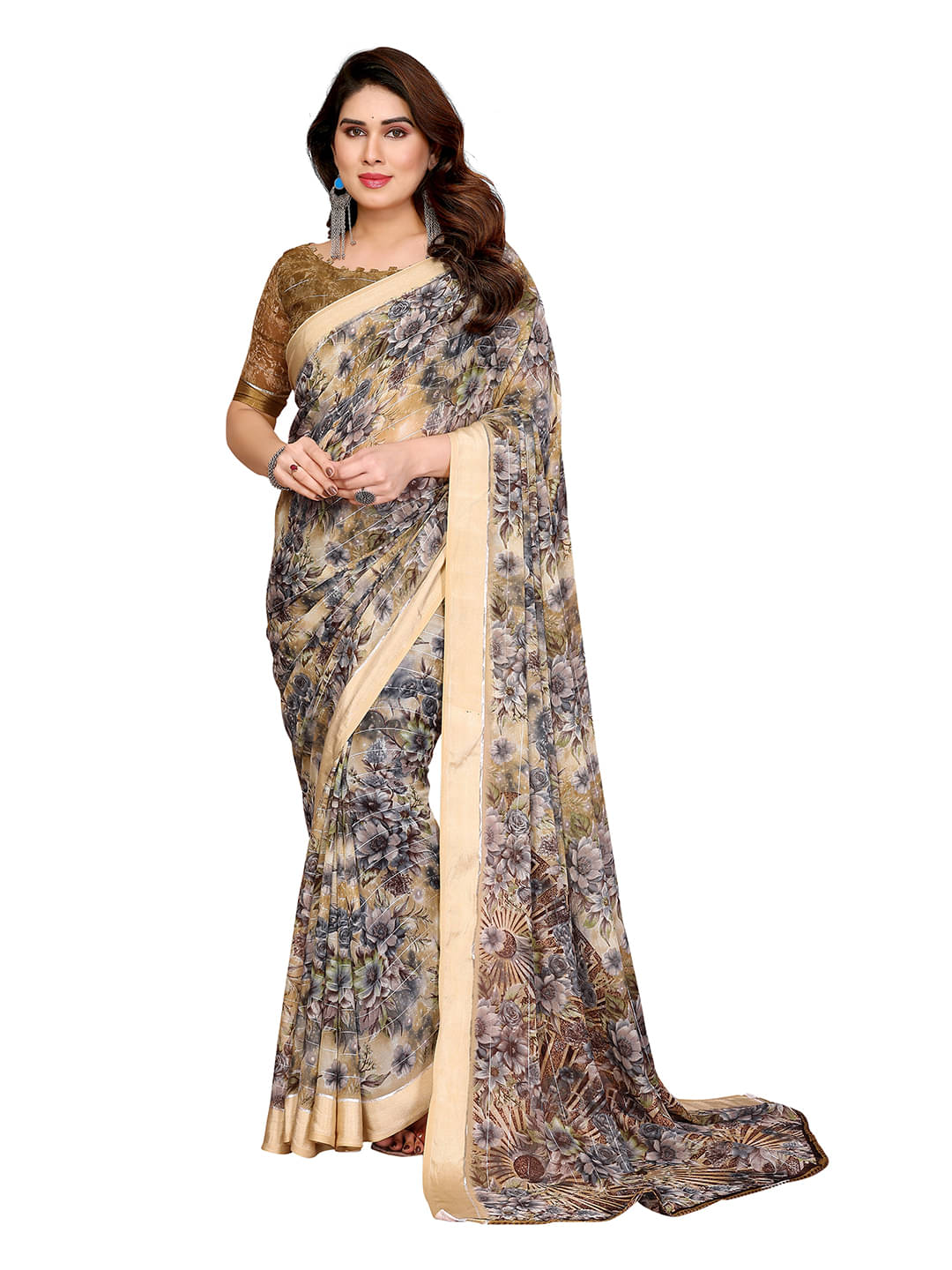 ANAND SAREES Georgette Printed Kasavu Saree With Unstitched Blouse Piece ( GREEN ) ANAND SAREES Georgette Printed Kasavu Saree With Unstitched Blouse Piece ( GREEN )