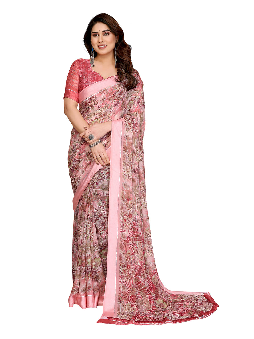     			ANAND SAREES Georgette Printed Kasavu Saree With Unstitched Blouse Piece ( PINK )