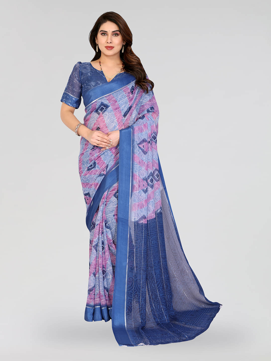     			ANAND SAREES Georgette Printed Kasavu Saree With Unstitched Blouse Piece ( GREY )