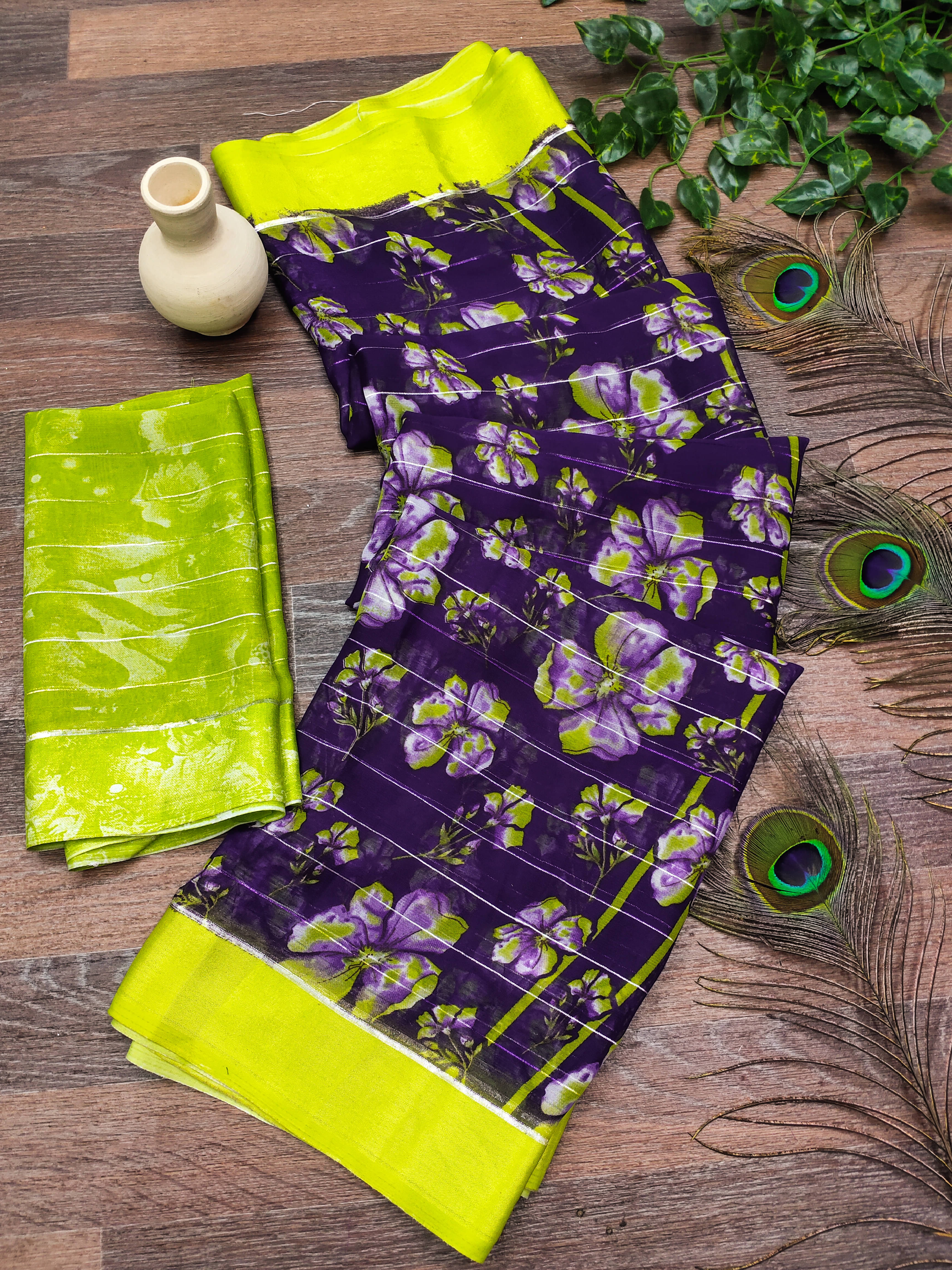     			ANAND SAREES Georgette Printed Kasavu Saree With Unstitched Blouse Piece ( PURPLE )