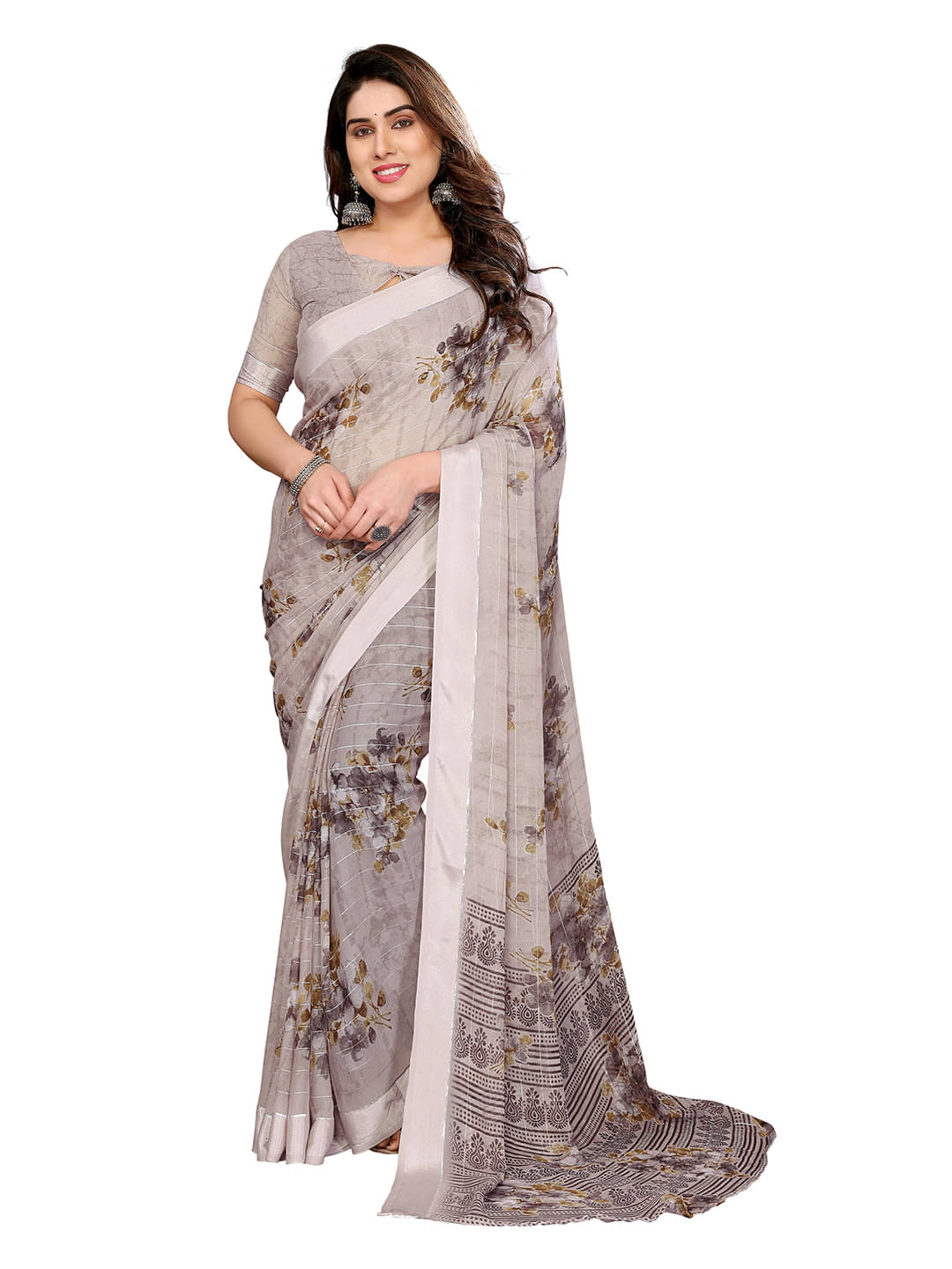     			ANAND SAREES Georgette Printed Kasavu Saree With Unstitched Blouse Piece ( CREAM )