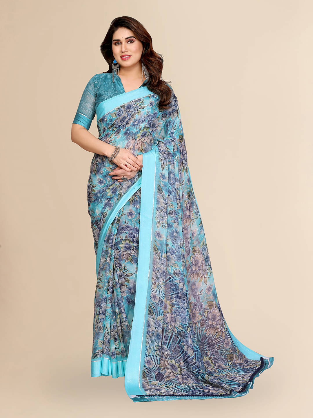 ANAND SAREES Georgette Printed Kasavu Saree With Unstitched Blouse Piece ( RAMA ) ANAND SAREES Georgette Printed Kasavu Saree With Unstitched Blouse Piece ( RAMA )