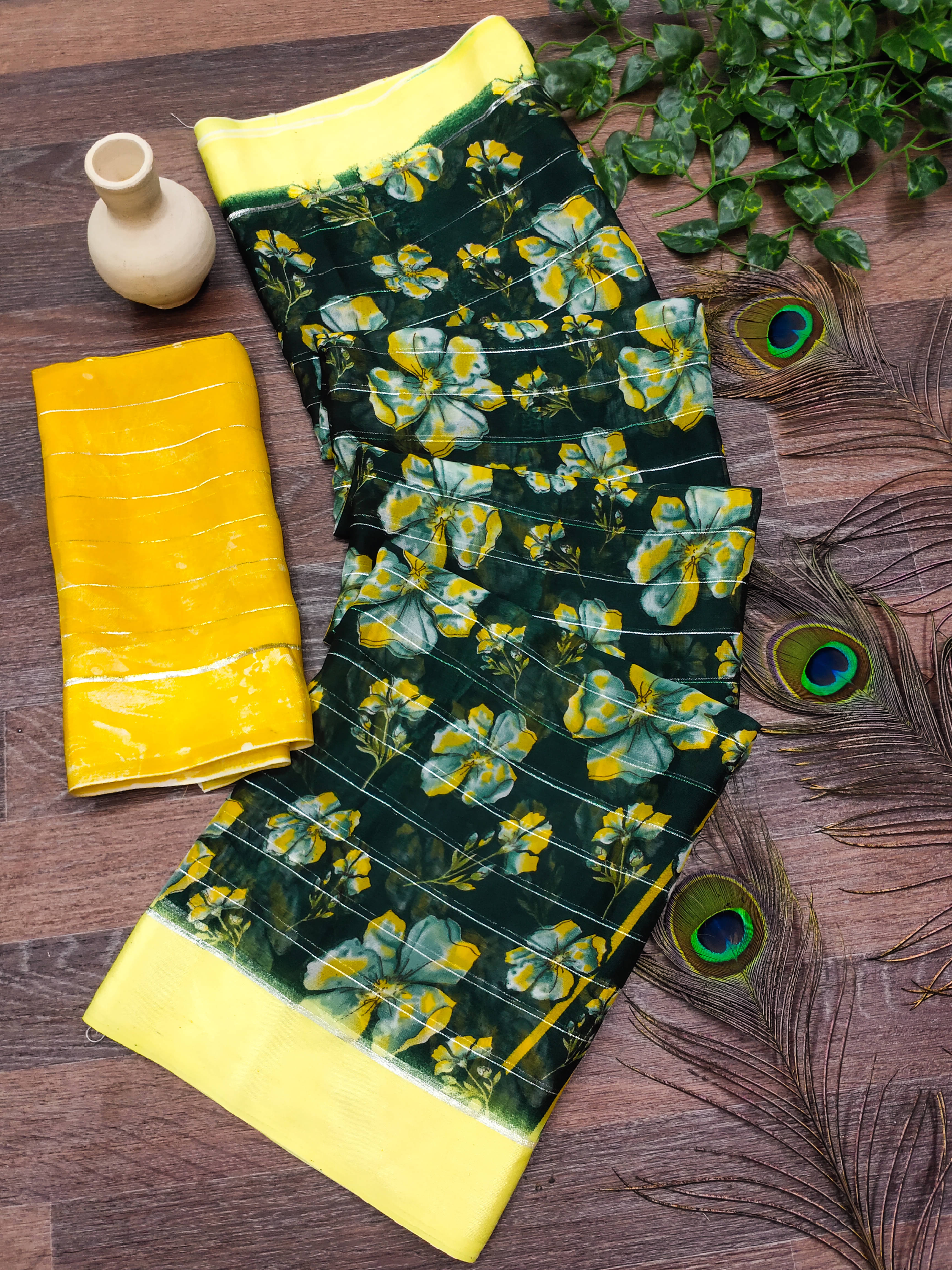     			ANAND SAREES Georgette Printed Kasavu Saree With Unstitched Blouse Piece ( GREEN )