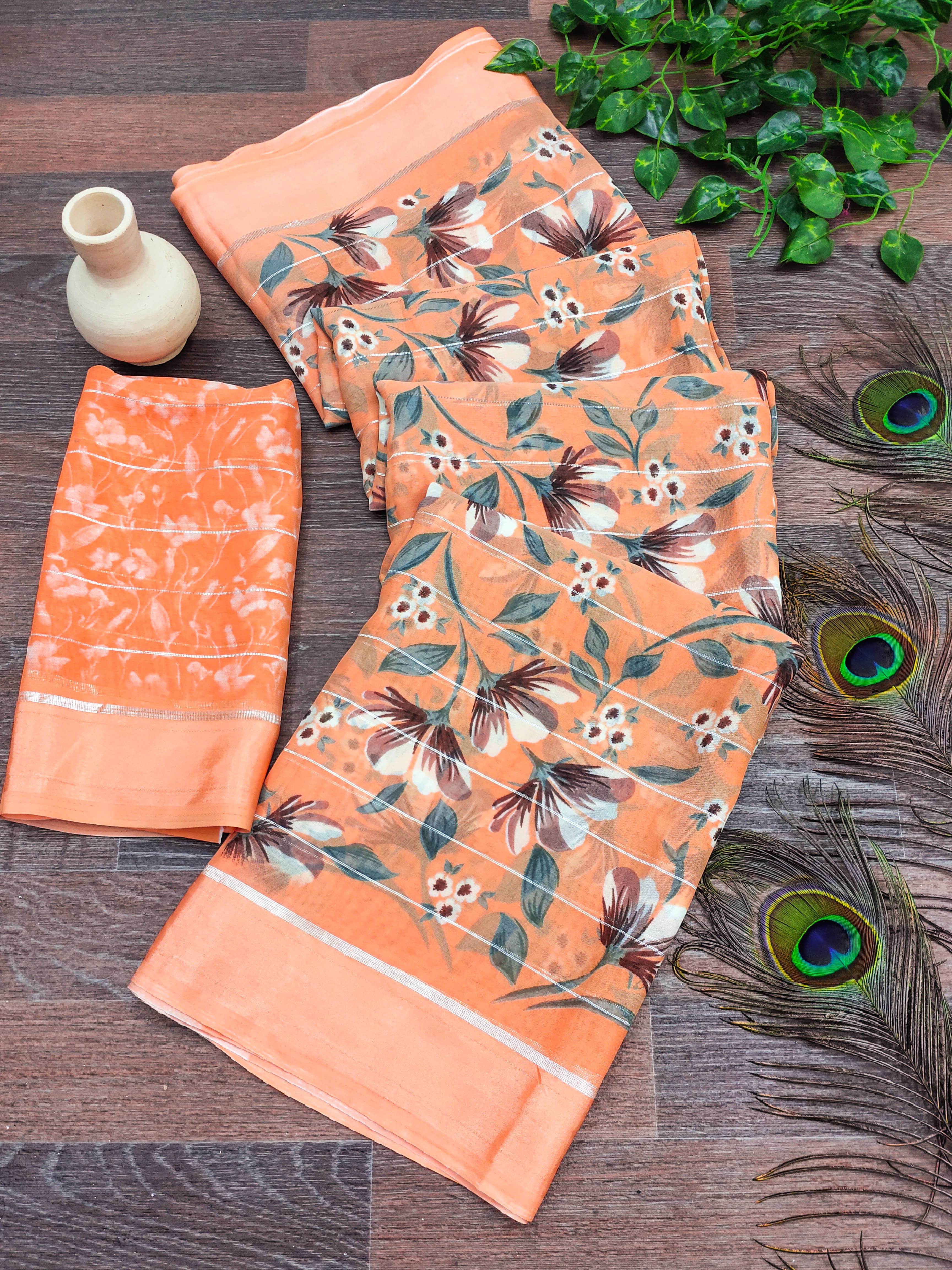 ANAND SAREES Georgette Printed Kasavu Saree With Unstitched Blouse Piece ( ORANGE ) ANAND SAREES Georgette Printed Kasavu Saree With Unstitched Blouse Piece ( ORANGE )
