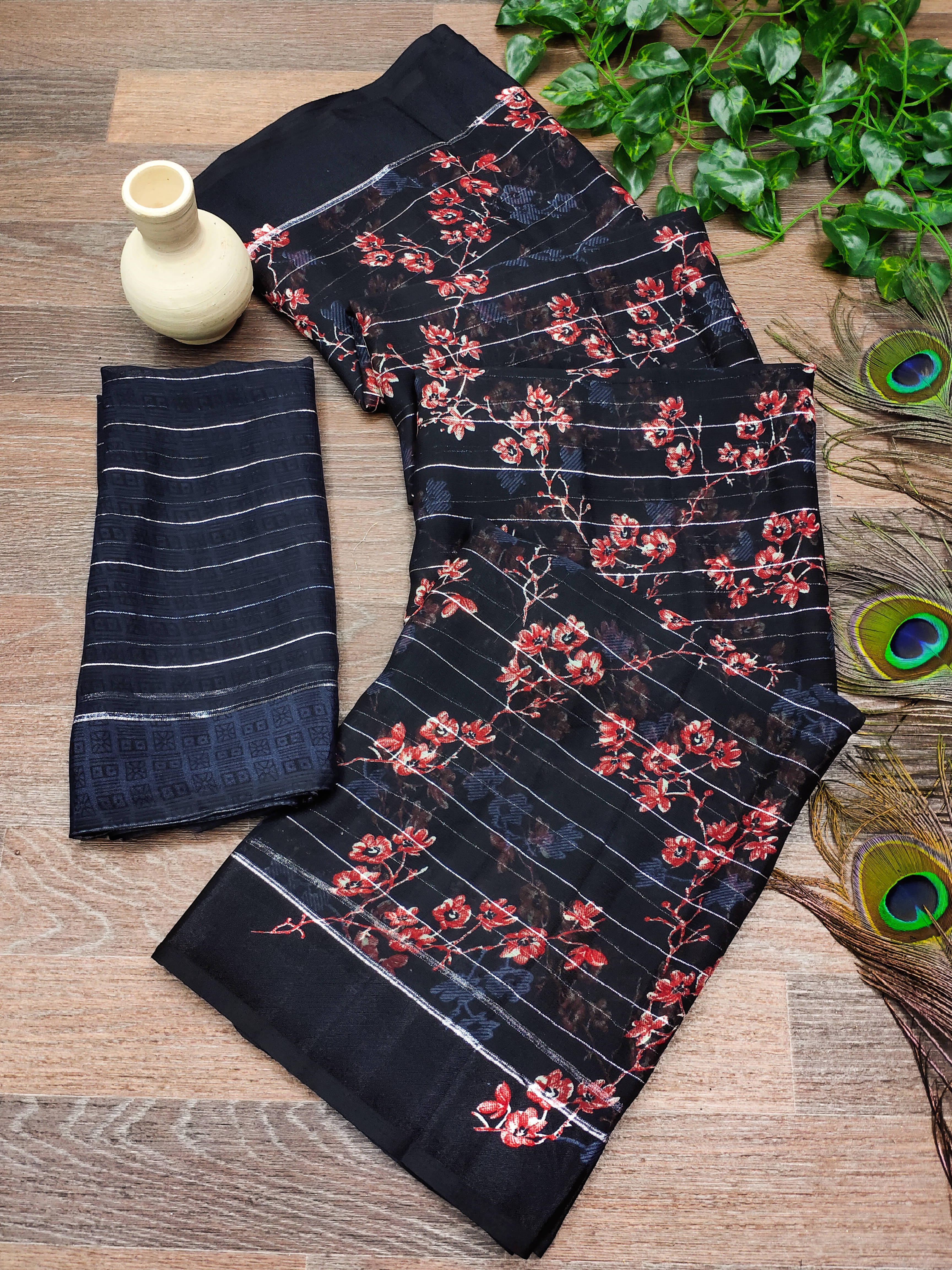     			ANAND SAREES Georgette Printed Kasavu Saree With Unstitched Blouse Piece ( BLACK )