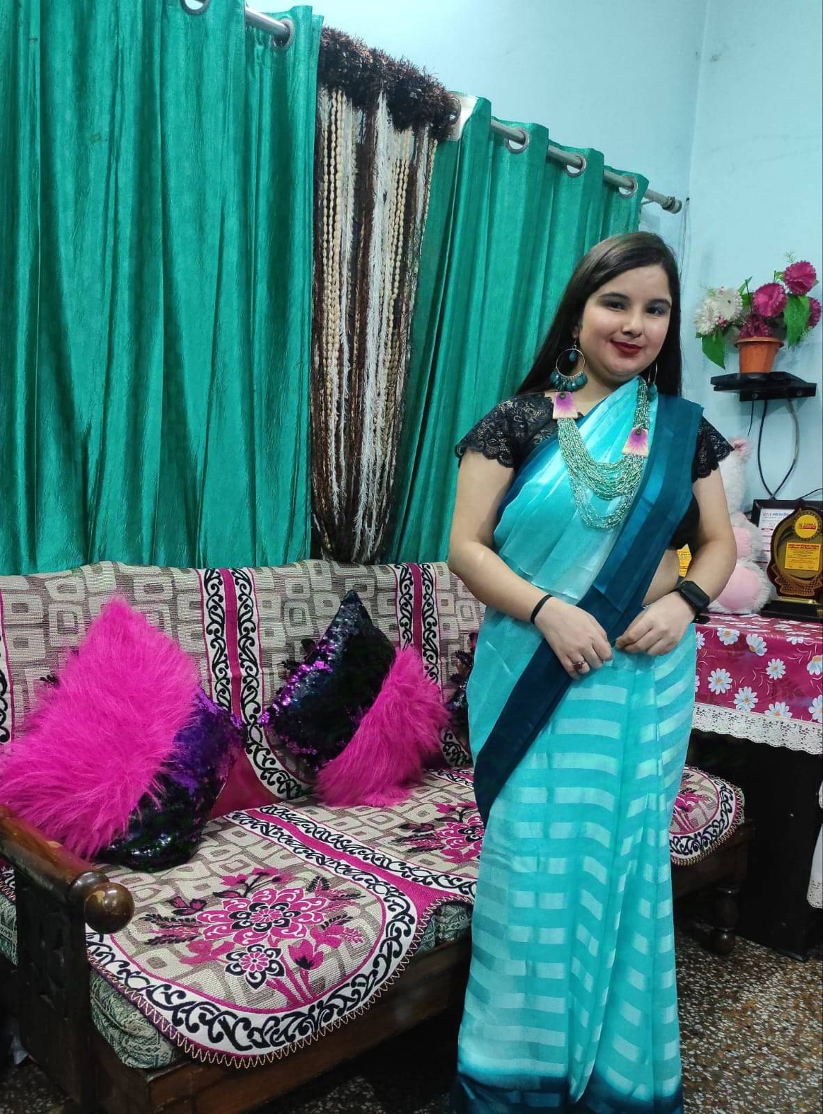     			ANAND SAREES Georgette Embellished Ilkal Saree With Unstitched Blouse Piece ( Blue )