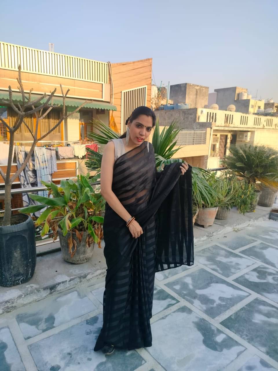     			ANAND SAREES Georgette Embellished Ilkal Saree With Unstitched Blouse Piece ( Black )