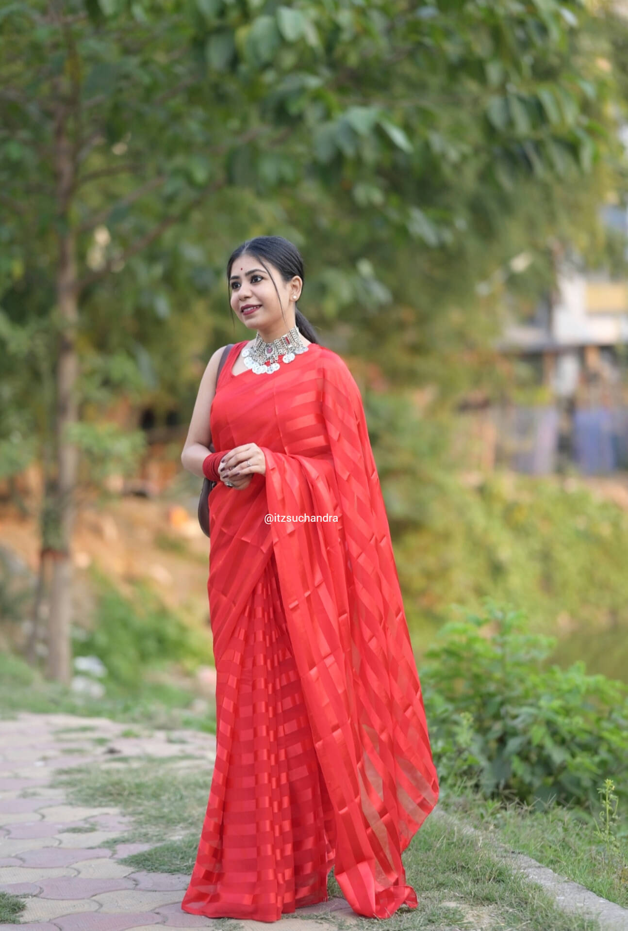     			ANAND SAREES Georgette Embellished Ilkal Saree With Unstitched Blouse Piece ( Red )