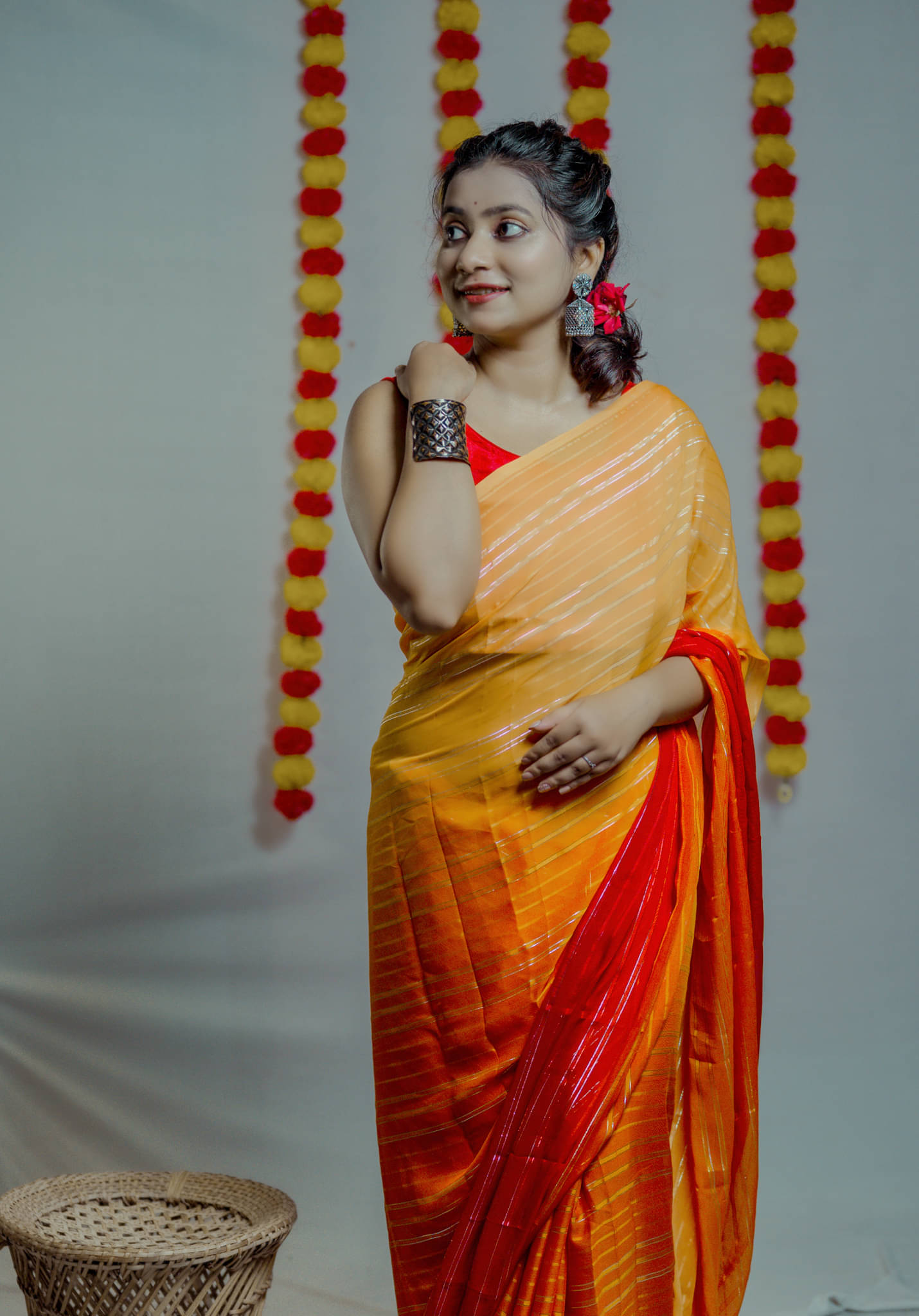     			ANAND SAREES Georgette Embellished Ilkal Saree With Unstitched Blouse Piece ( Orange )