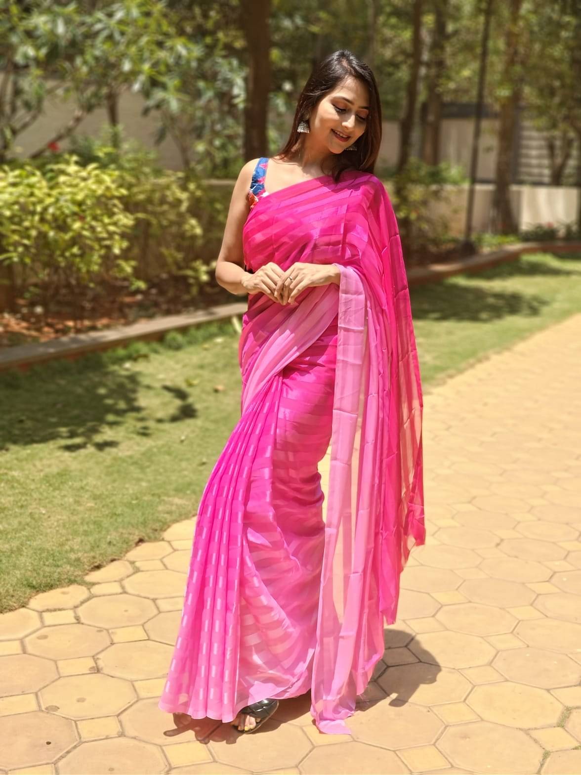 ANAND SAREES Georgette Embellished Ilkal Saree With Unstitched Blouse Piece ( Pink ) ANAND SAREES Georgette Embellished Ilkal Saree With Unstitched Blouse Piece ( Pink )