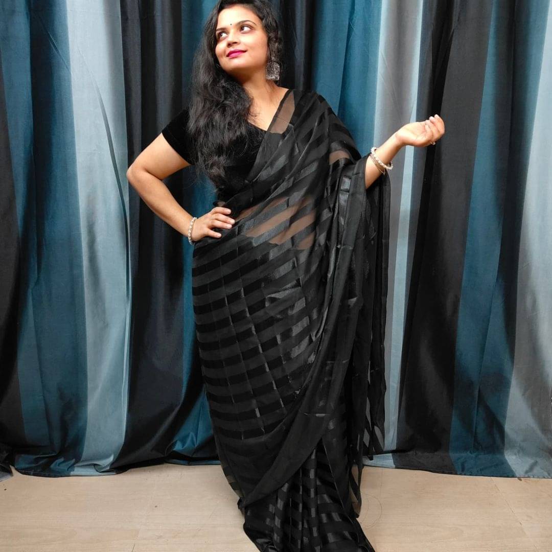     			ANAND SAREES Georgette Embellished Ilkal Saree With Unstitched Blouse Piece ( Black )