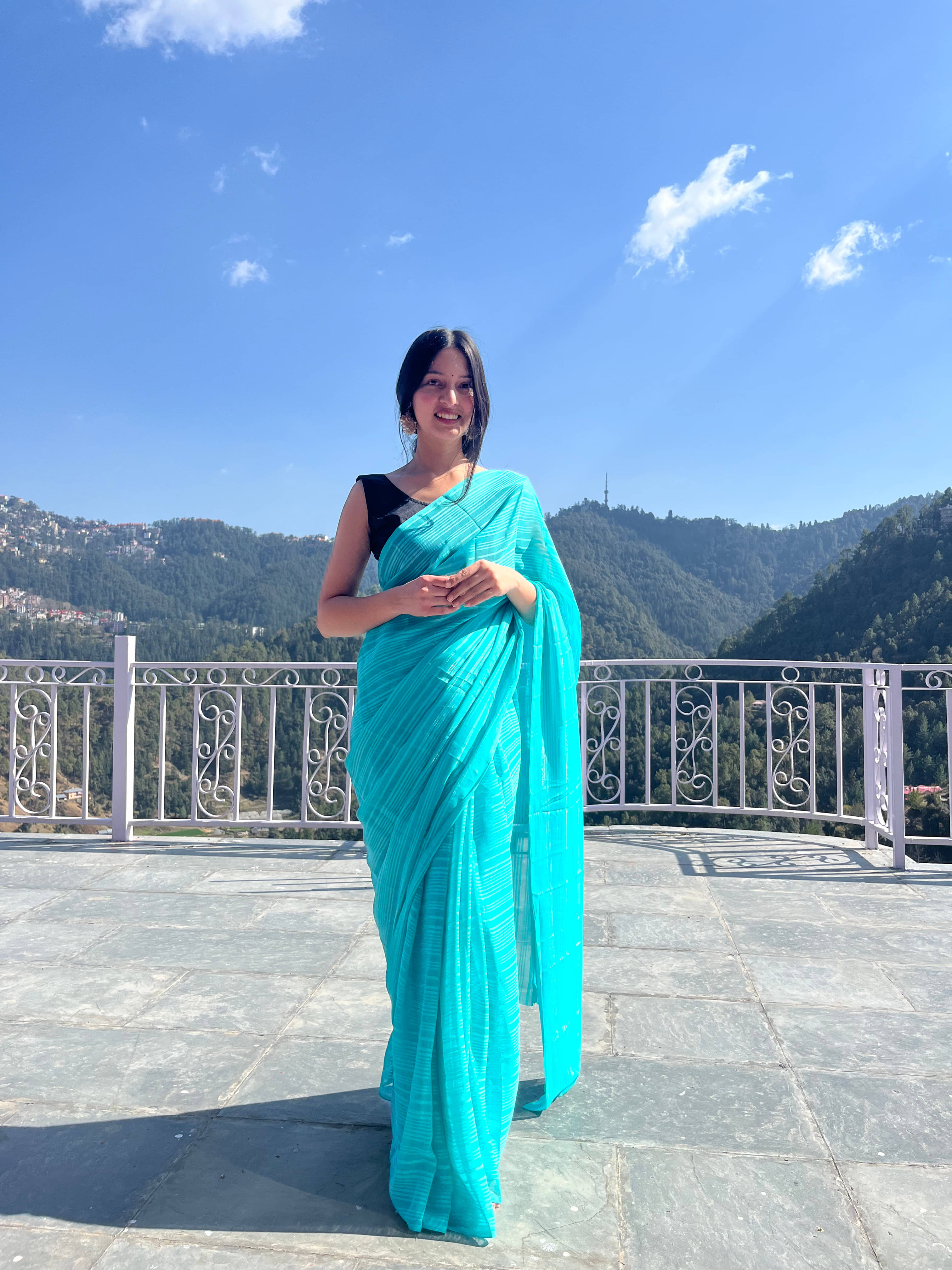     			ANAND SAREES Georgette Embellished Ilkal Saree With Unstitched Blouse Piece ( Light Blue )