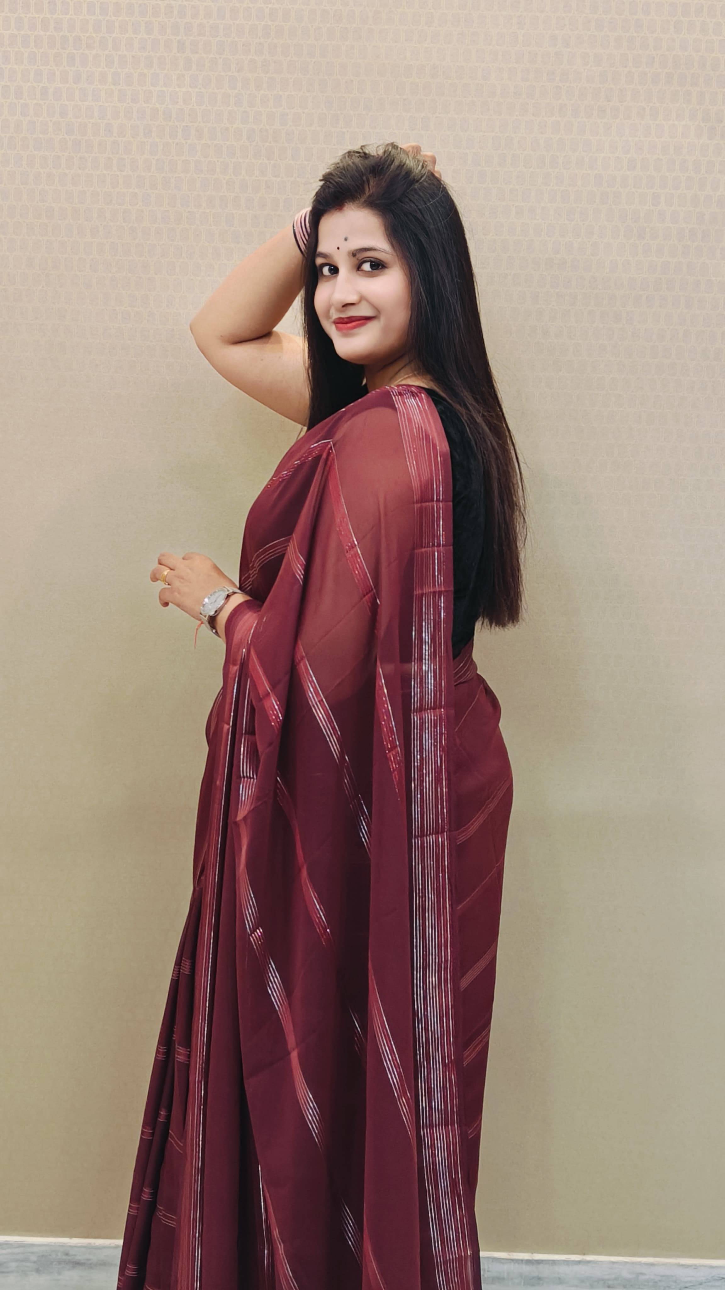     			ANAND SAREES Georgette Embellished Ilkal Saree With Unstitched Blouse Piece ( Brown )