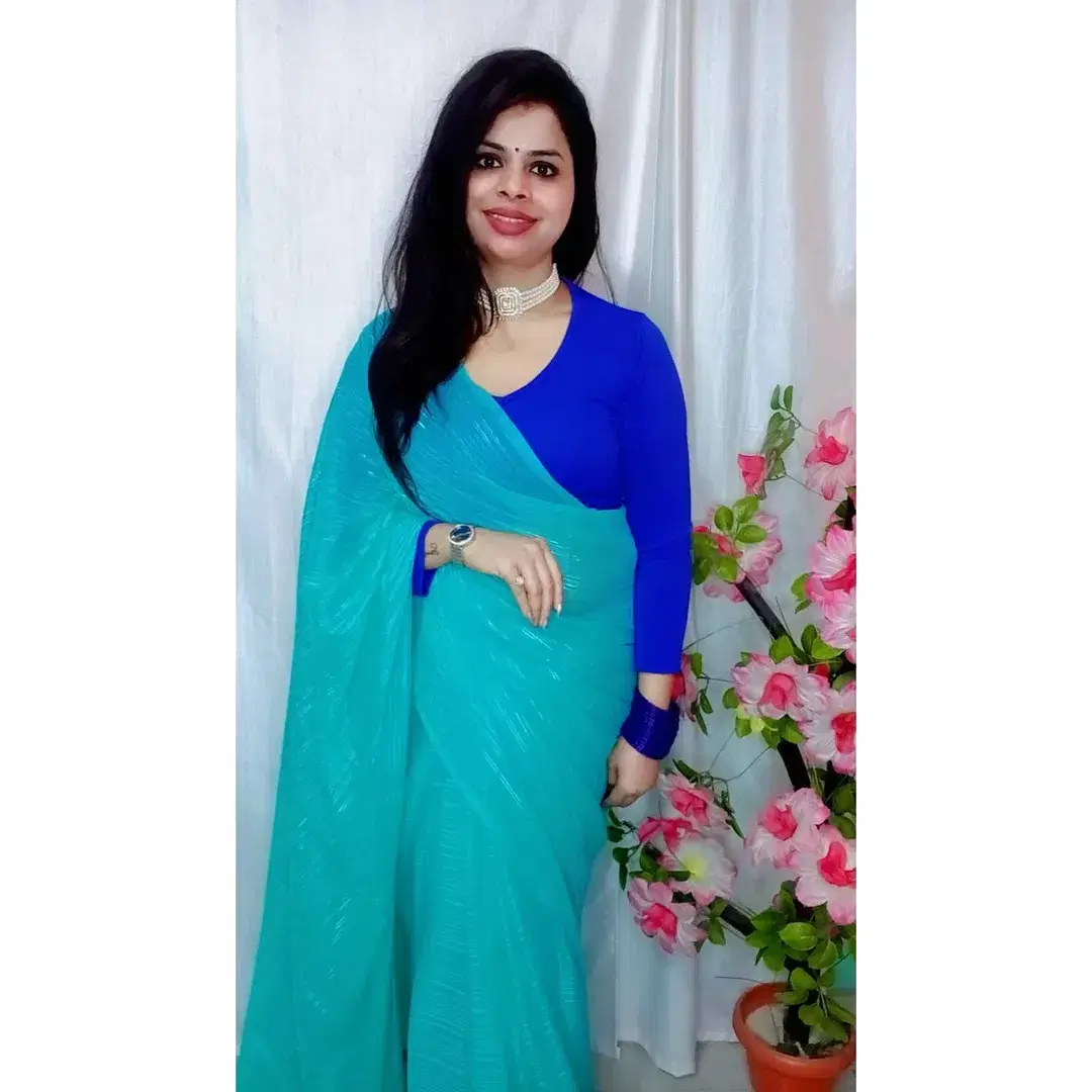     			ANAND SAREES Georgette Embellished Ilkal Saree With Unstitched Blouse Piece ( Light Blue )