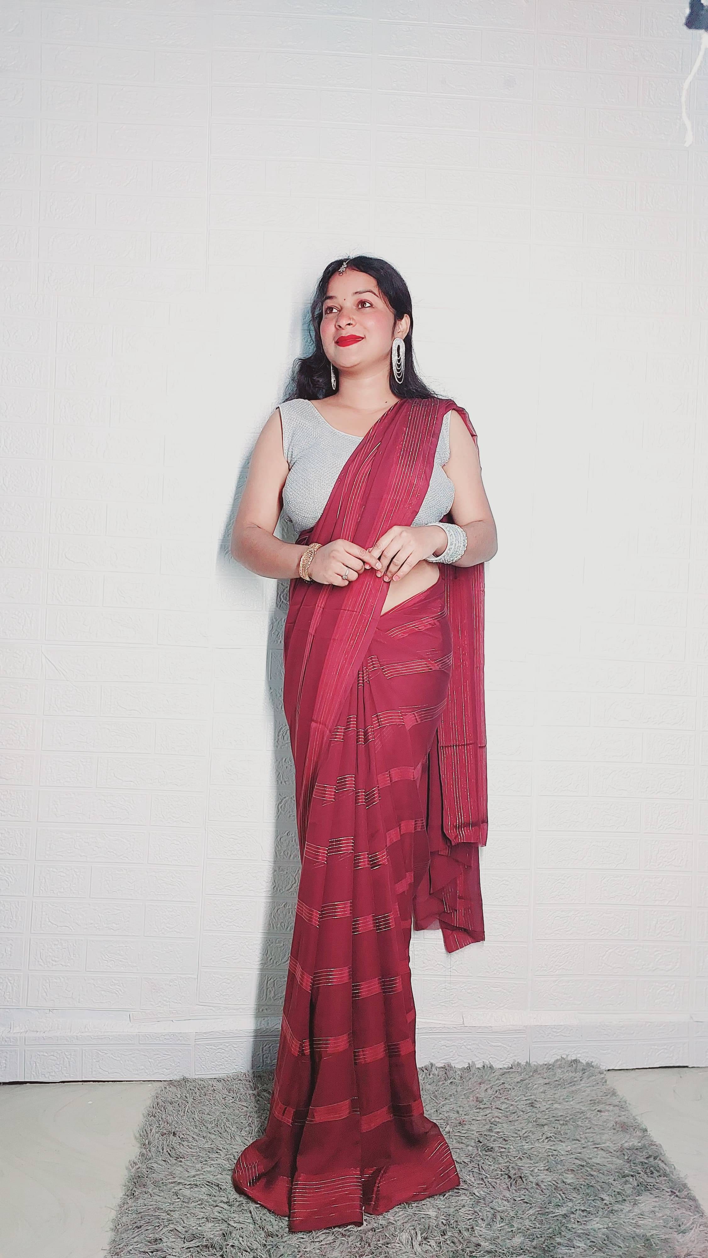     			ANAND SAREES Georgette Embellished Ilkal Saree With Unstitched Blouse Piece ( Brown )