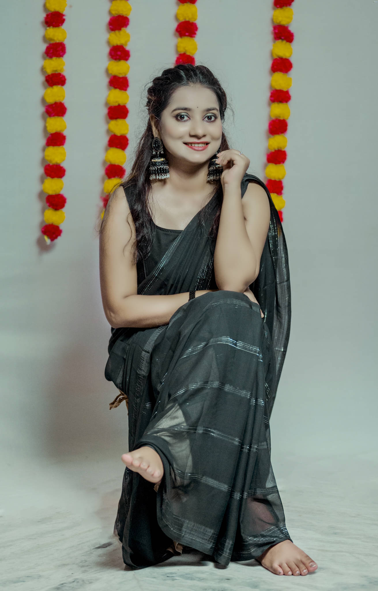     			ANAND SAREES Georgette Embellished Ilkal Saree With Unstitched Blouse Piece ( Black )