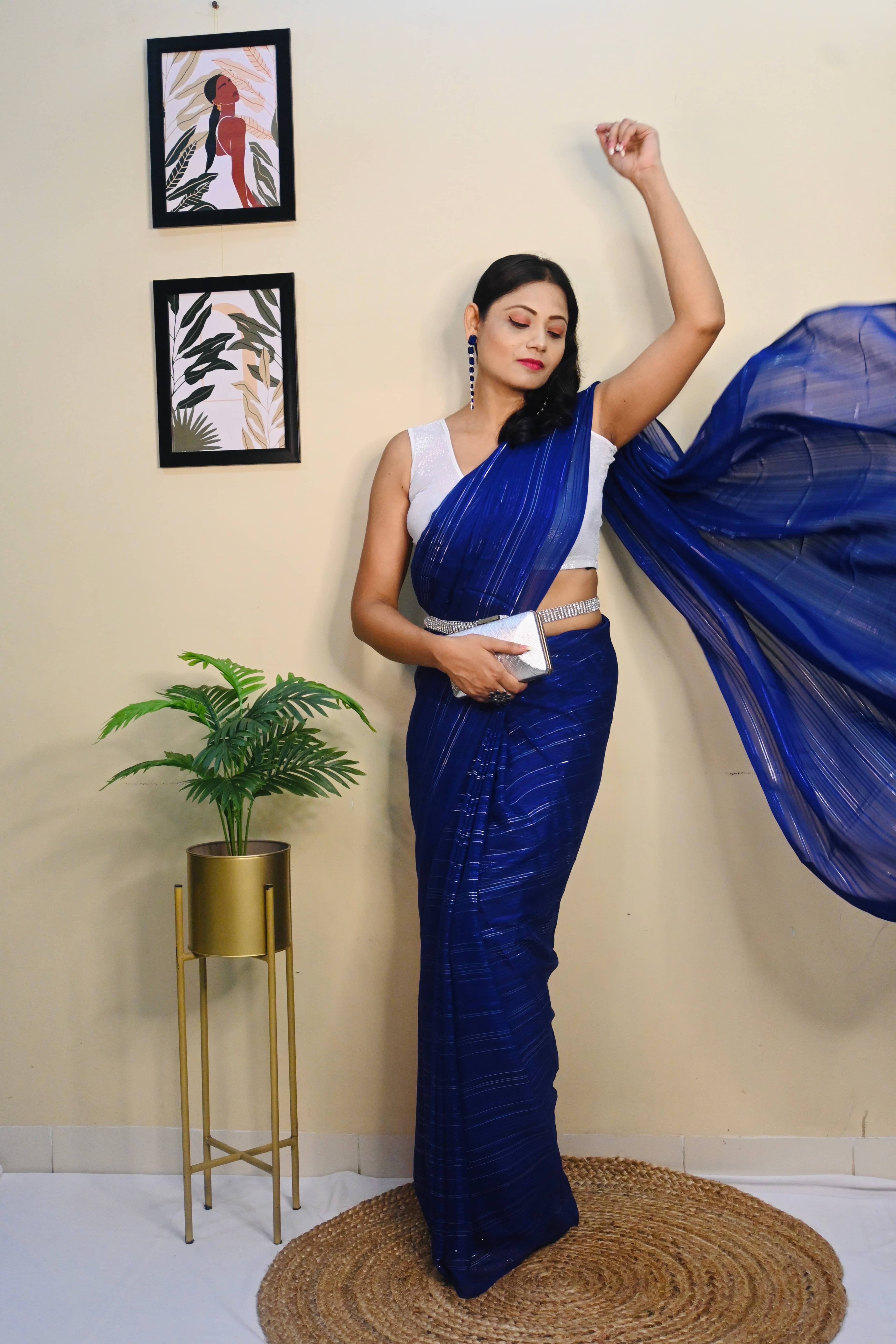     			ANAND SAREES Georgette Embellished Ilkal Saree With Unstitched Blouse Piece ( Blue )