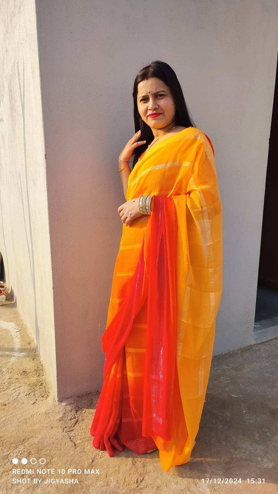     			ANAND SAREES Georgette Embellished Ilkal Saree With Unstitched Blouse Piece ( Orange )