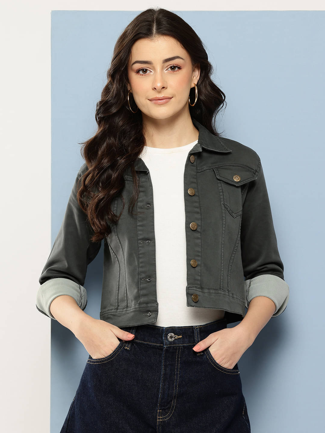 Aarika Women Denim Jacket ( Green ) Aarika Women Denim Jacket ( Green )