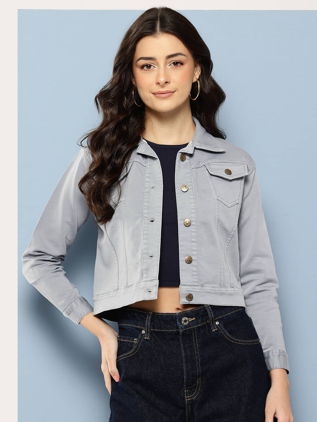 Aarika - Denim Grey Denim Jacket Pack of 1 Aarika - Denim Grey Denim Jacket Pack of 1