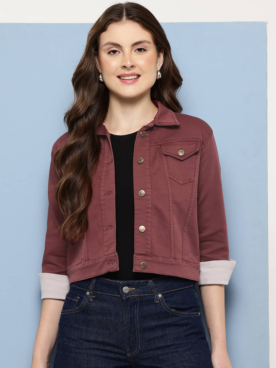     			Aarika - Denim Maroon Denim Jacket Pack of 1