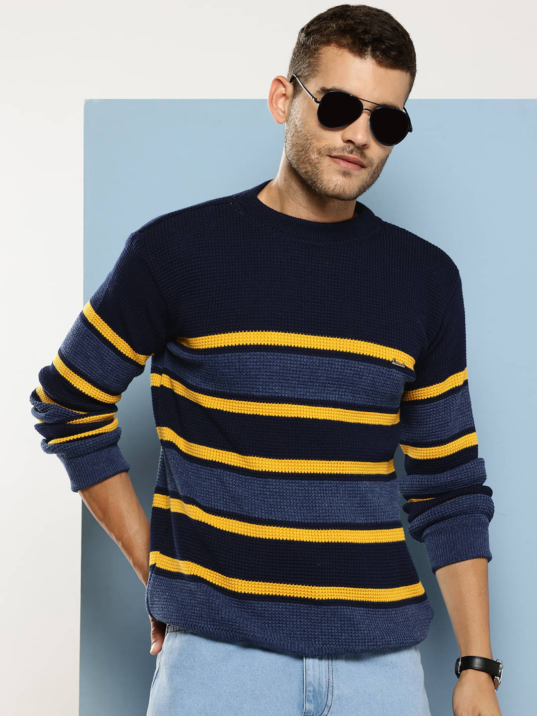     			Aarika Woollen Round Neck Men's Full Sleeves Pullover Sweater - Navy Blue ( Pack of 1 )