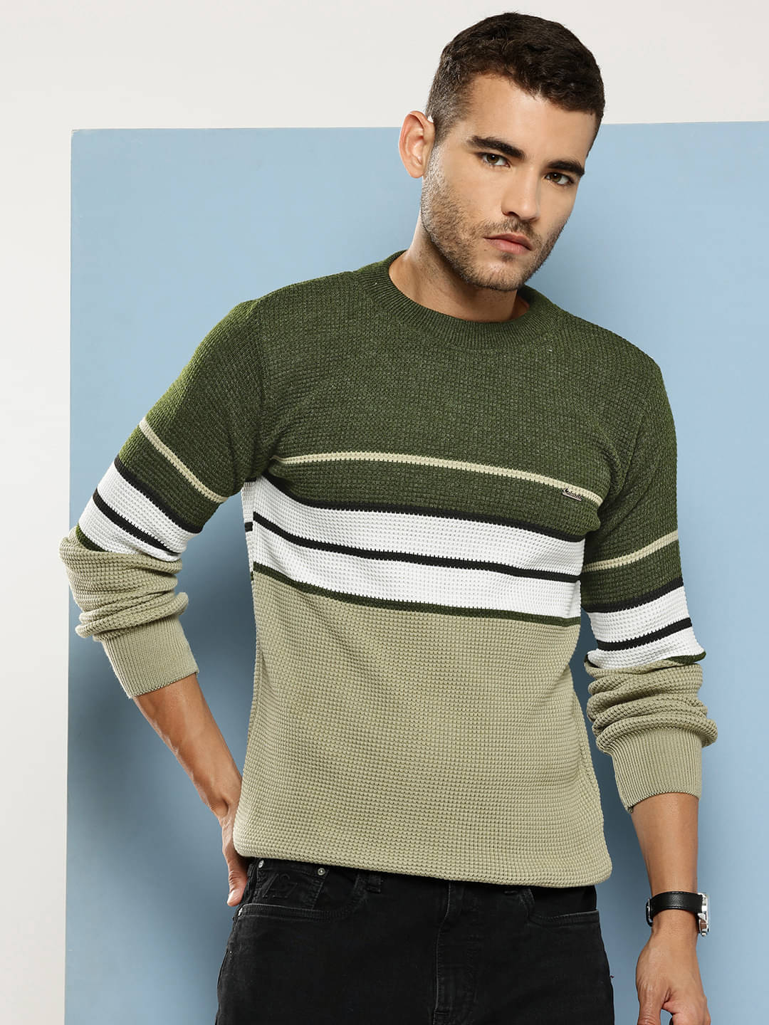     			Aarika Woollen Round Neck Men's Full Sleeves Pullover Sweater - Green ( Pack of 1 )