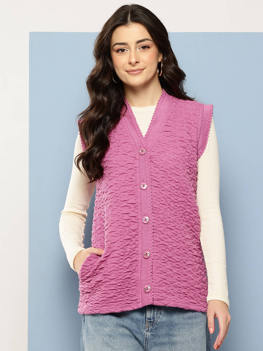     			Aarika Woollen V Neck Women's Buttoned Cardigans - Purple ( Pack of 1 )