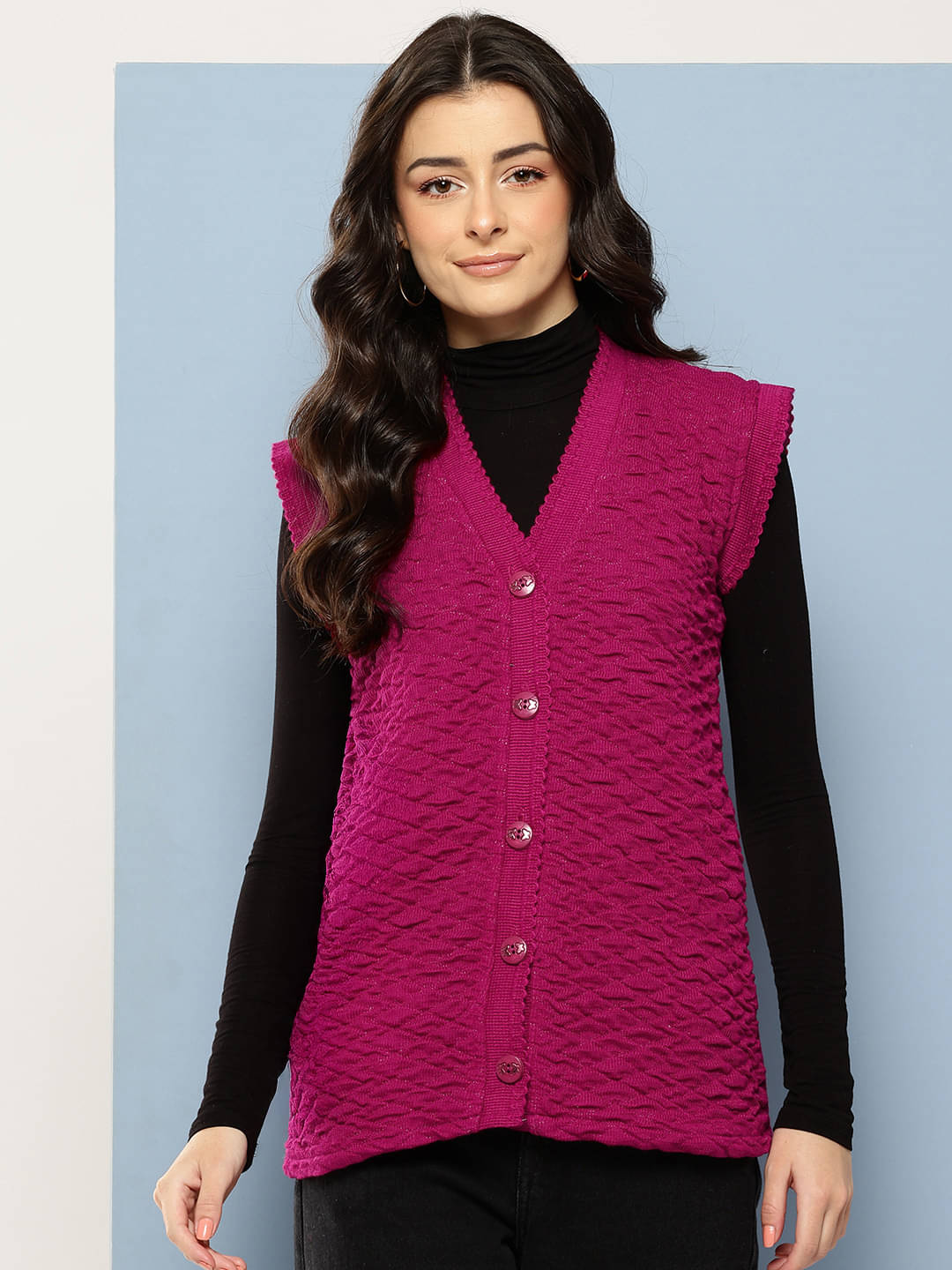     			Aarika Woollen V Neck Women's Buttoned Cardigans - Pink ( Pack of 1 )