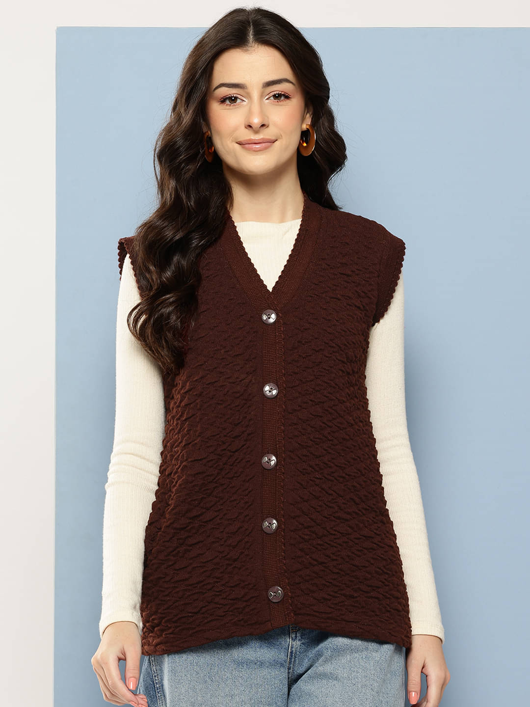 Aarika Woollen V Neck Women's Buttoned Cardigans - Brown ( Pack of 1 ) Aarika Woollen V Neck Women's Buttoned Cardigans - Brown ( Pack of 1 )