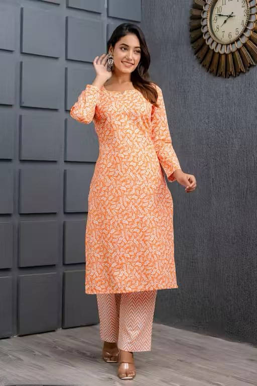     			Am collection Women Cotton Printed A-line Kurti ( Orange )