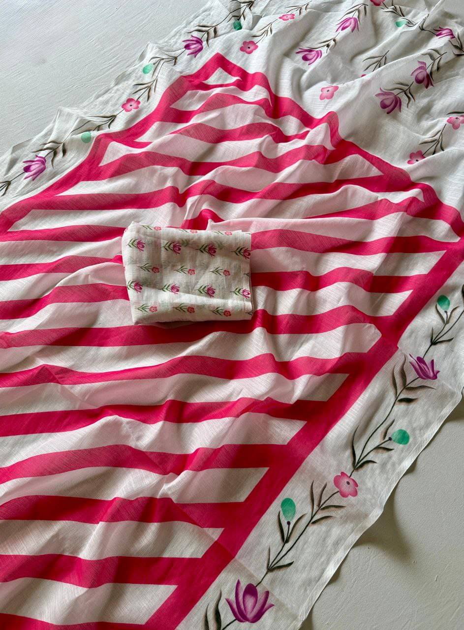 Arkia Linen Printed Leheriya Saree With Unstitched Blouse Piece ( Pink ) Arkia Linen Printed Leheriya Saree With Unstitched Blouse Piece ( Pink )