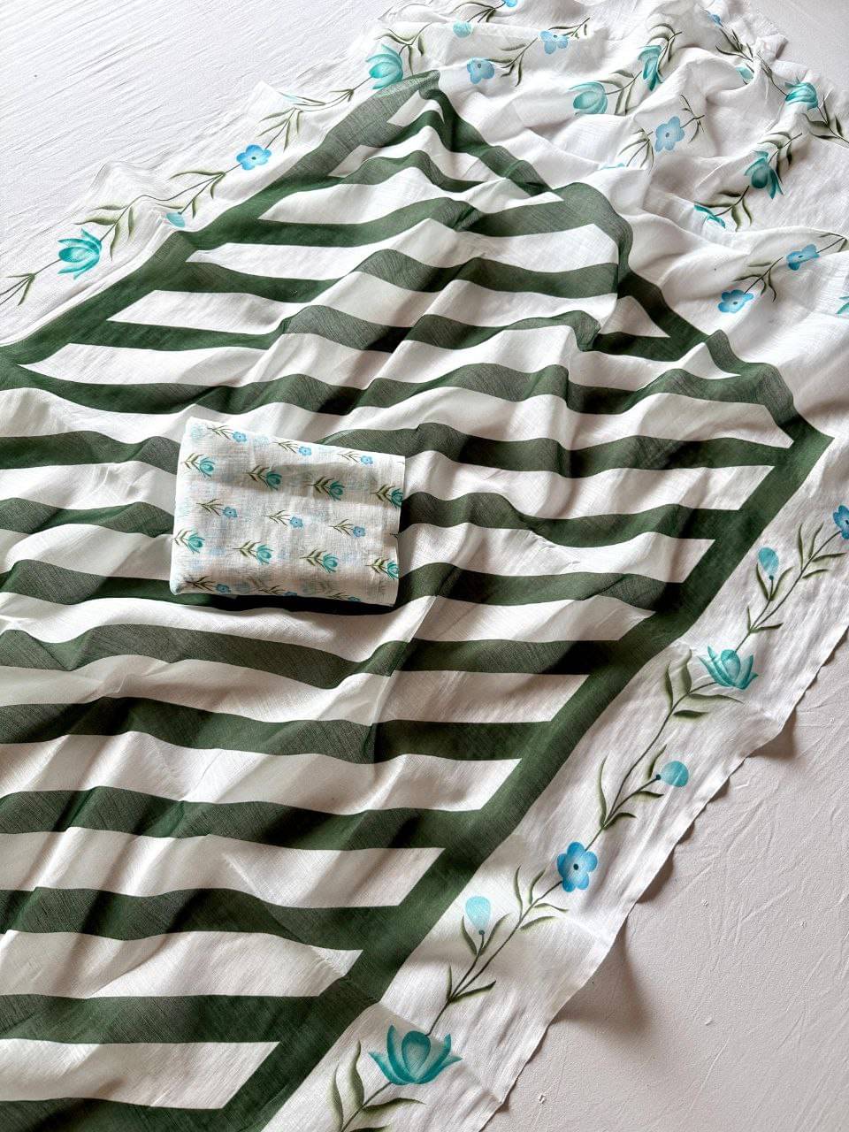     			Arkia Linen Printed Leheriya Saree With Unstitched Blouse Piece ( Green )