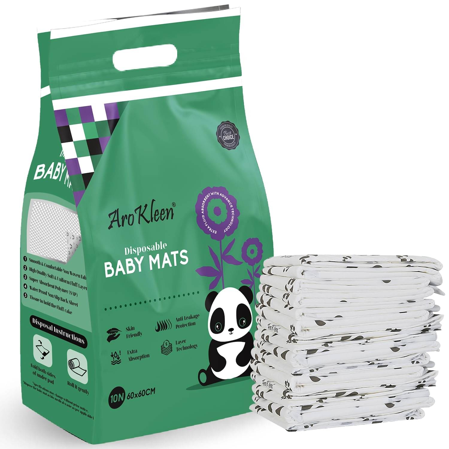     			AroKleen 10 Count 60 X 60 Cm Baby Disposable Changing Mats|Underpads| Anti-Leakage |Waterproof Bed Protector Sheet |Urine Protector Underpad |Skin Friendly |Super Absorbent |Fluff Layer- Large Size