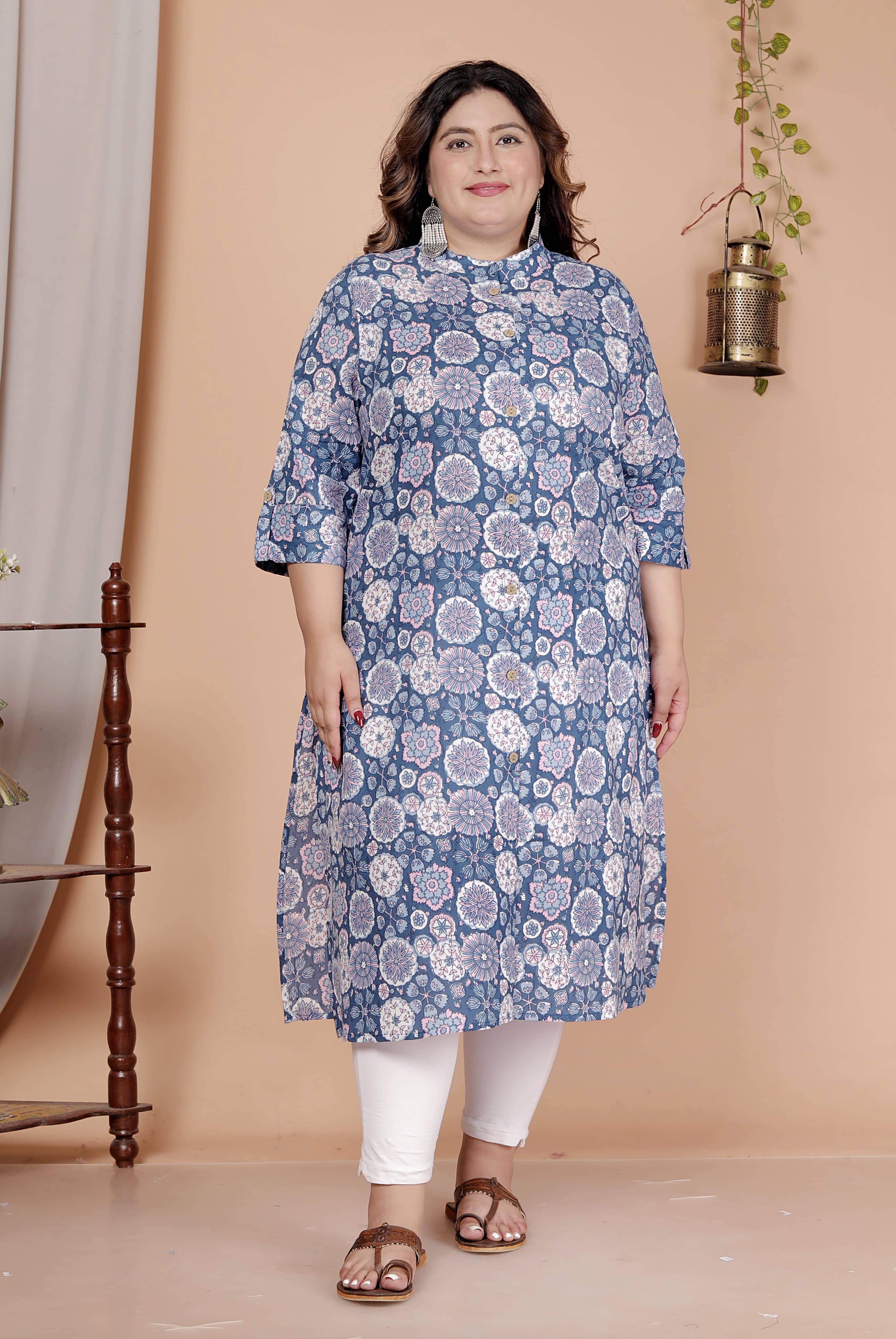 Avnii Women Cotton Printed A-line Kurti ( Blue ) - Kurtis, Tunics | Buy online on ZillyBuy
