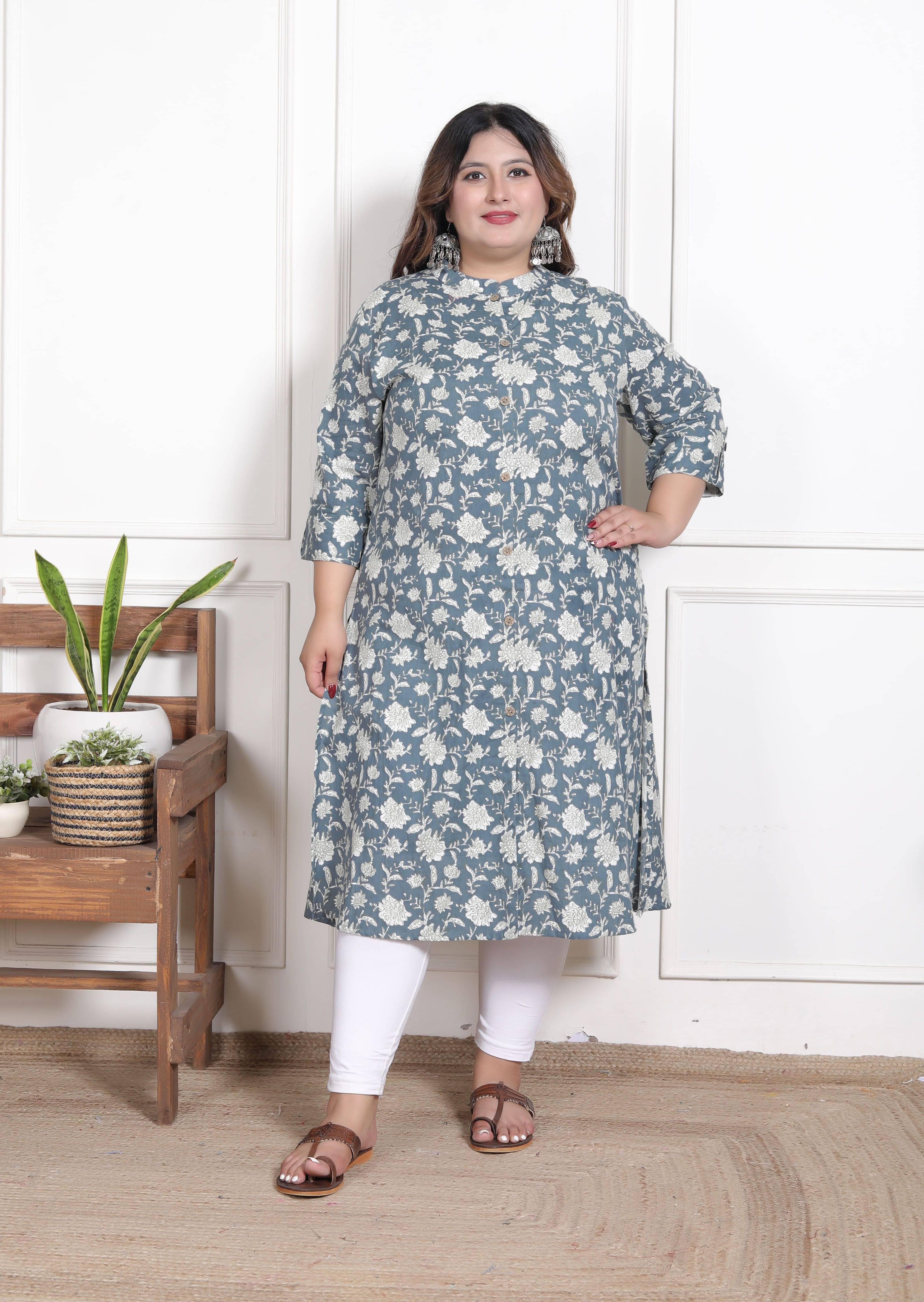    			Avnii Women Cotton Printed A-line Kurti ( Blue )