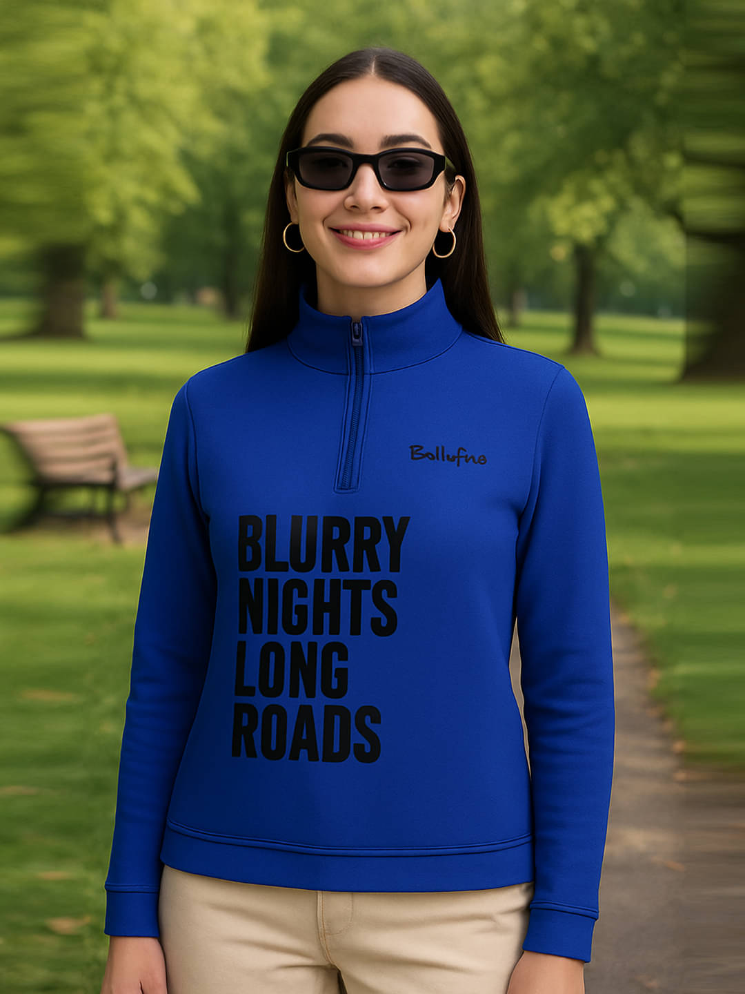     			BELLAFINO Fleece Women's Zippered Sweatshirt ( Blue )