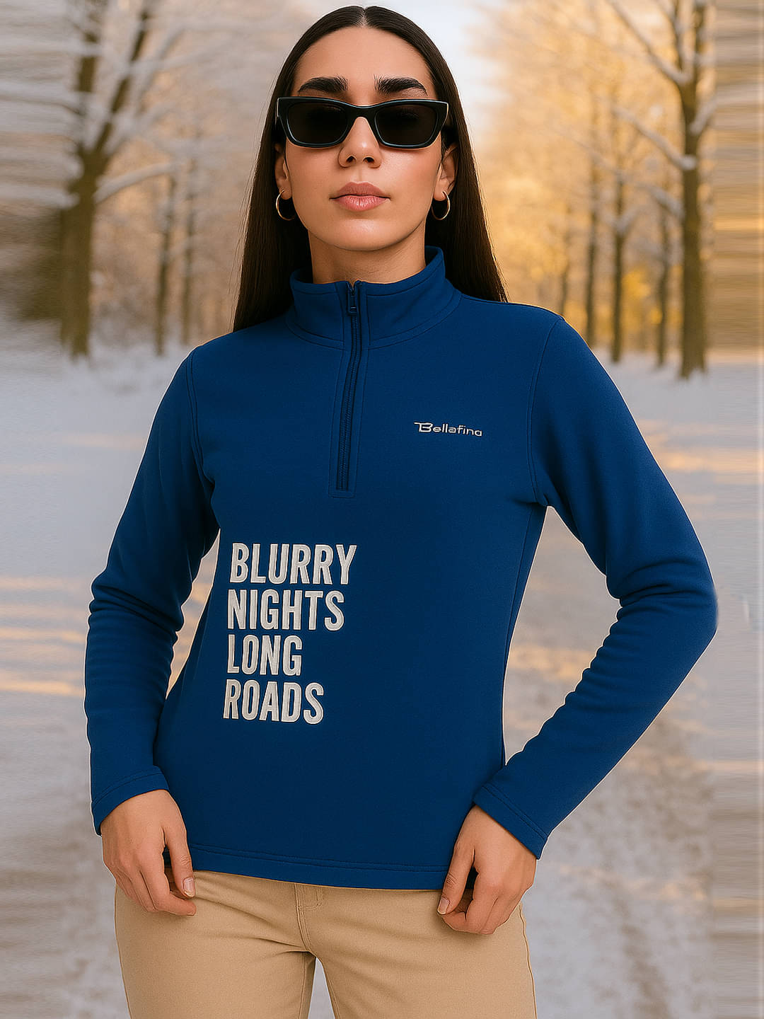     			BELLAFINO Fleece Women's Zippered Sweatshirt ( Blue )