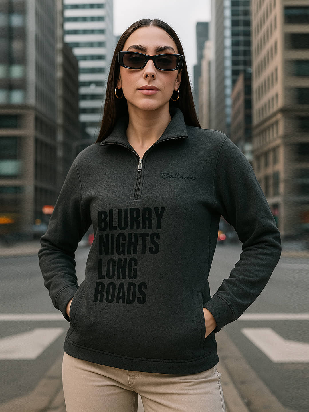 BELLAFINO Women Fleece Sweatshirt For ( Grey )