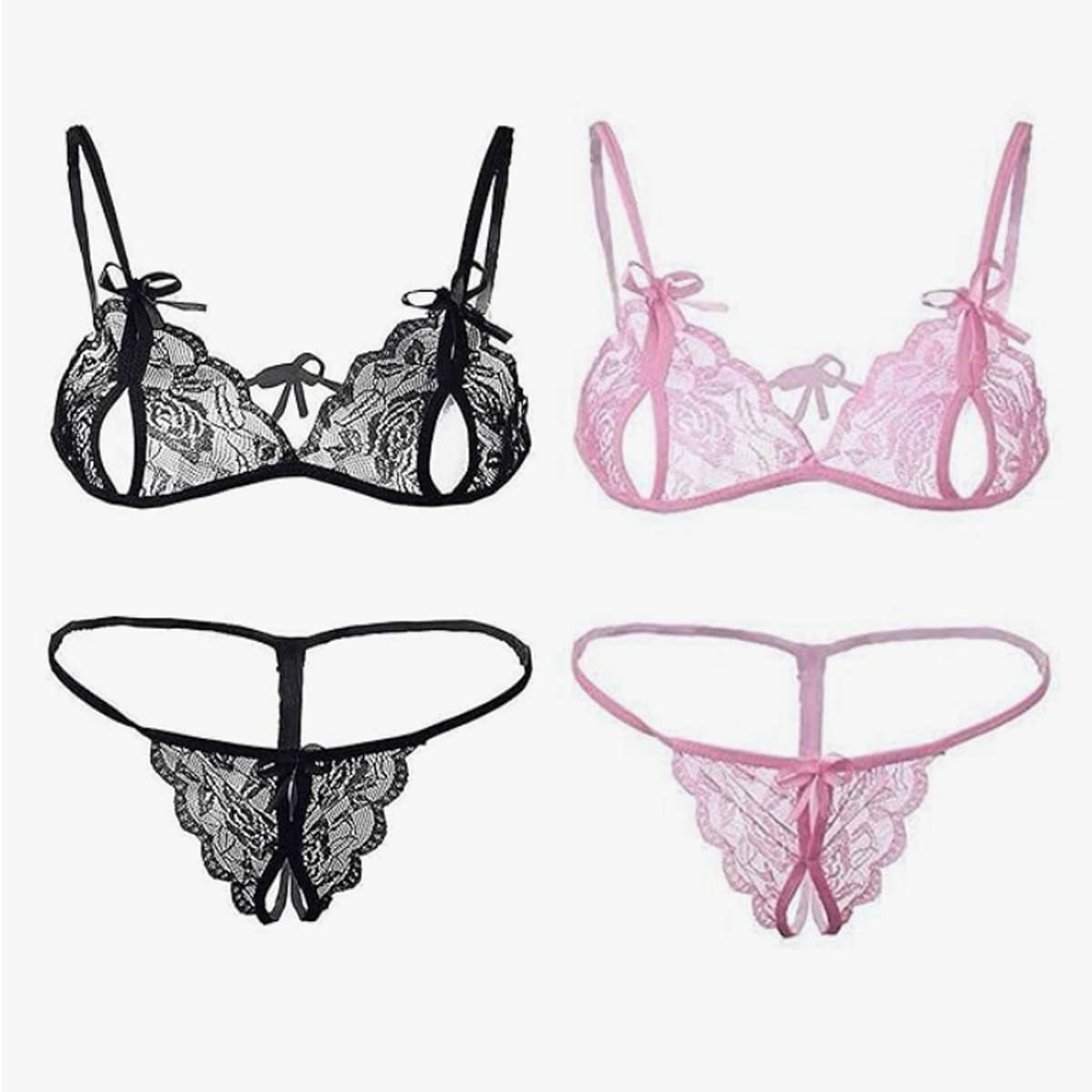 BOM BOM Lace Non Padded Bra & Panty Set ( Multicolor , Pack of 2 ) BOM BOM Lace Non Padded Bra & Panty Set ( Multicolor , Pack of 2 )