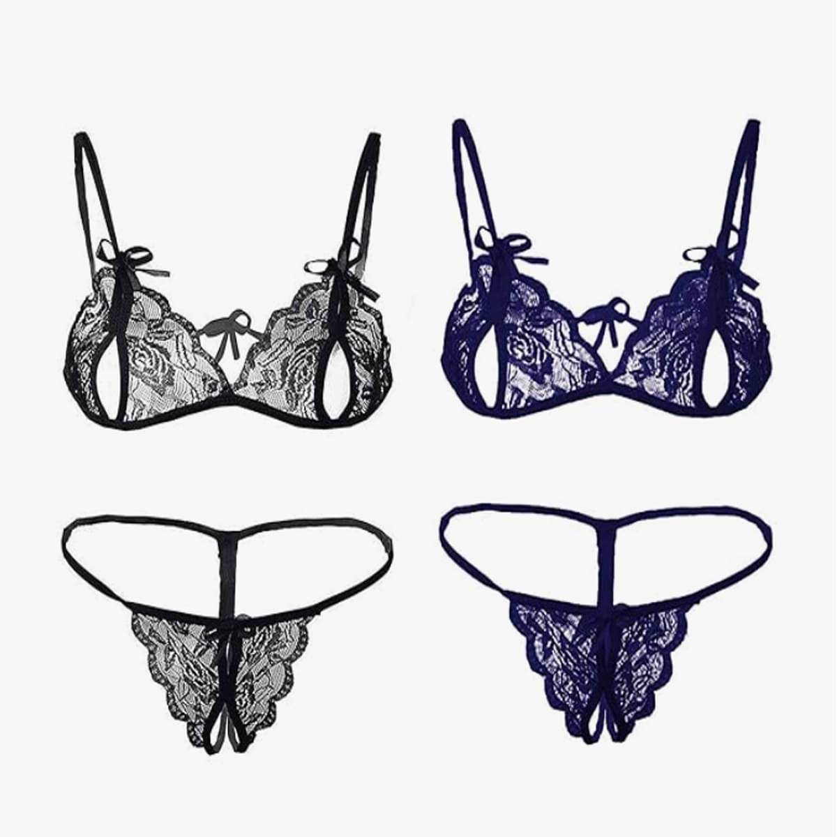     			BOM BOM Lace Non Padded Bra & Panty Set ( Multicolor1 , Pack of 2 )