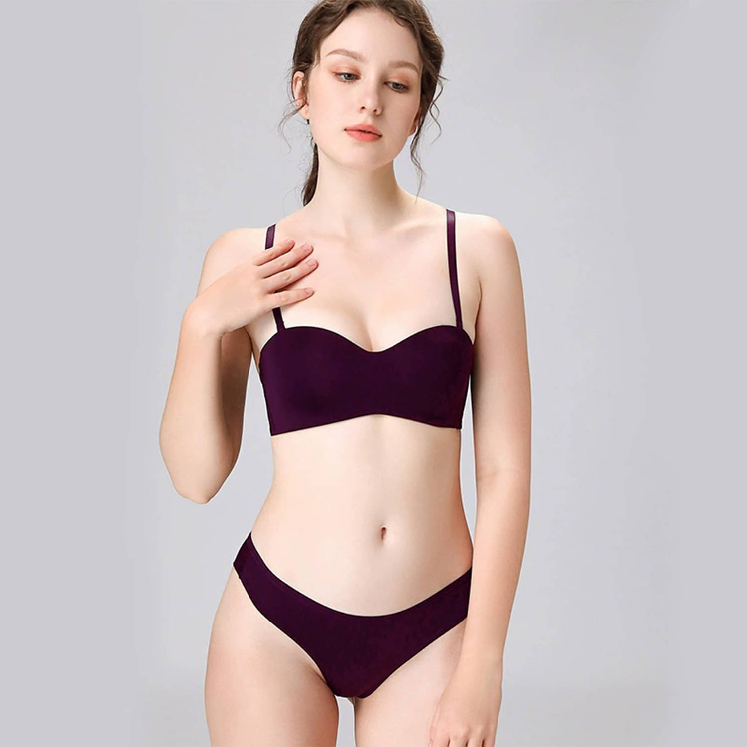     			Bigbest Feb Nylon Lightly Padded Bra & Panty Set ( Purple , Pack of 1 )