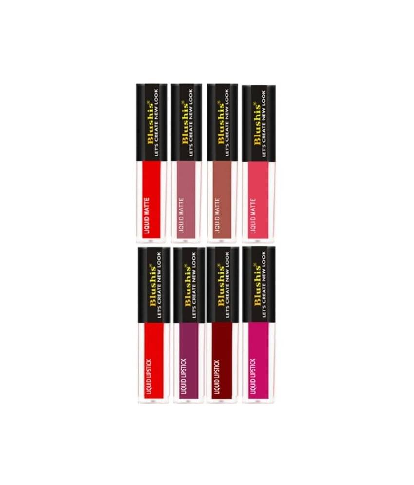     			Blushis Waterproof Longlast Liquid Matte Mini Lipsticks Combo Of 8 (Nude & Red Edition, 32 Ml)