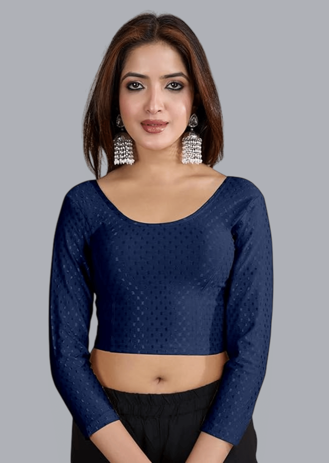     			Bulbul Lycra Readymade without Pad Round Neck Women's Blouse ( Navy )