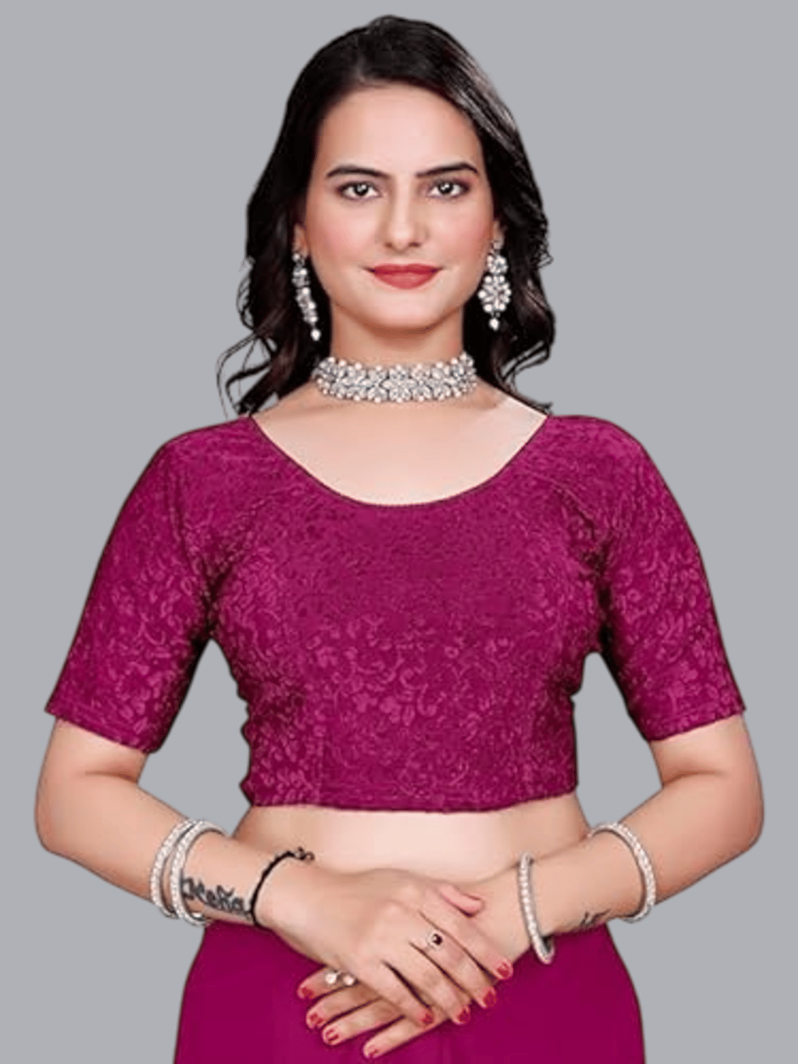 Bulbul Lycra Readymade without Pad Round Neck Women's Blouse ( Pink ) Bulbul Lycra Readymade without Pad Round Neck Women's Blouse ( Pink )