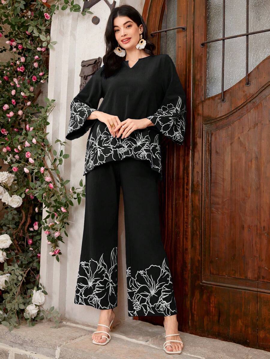     			CITYTALK Women Embroidered Top With Palazzos Co-Ord Set ( Black )