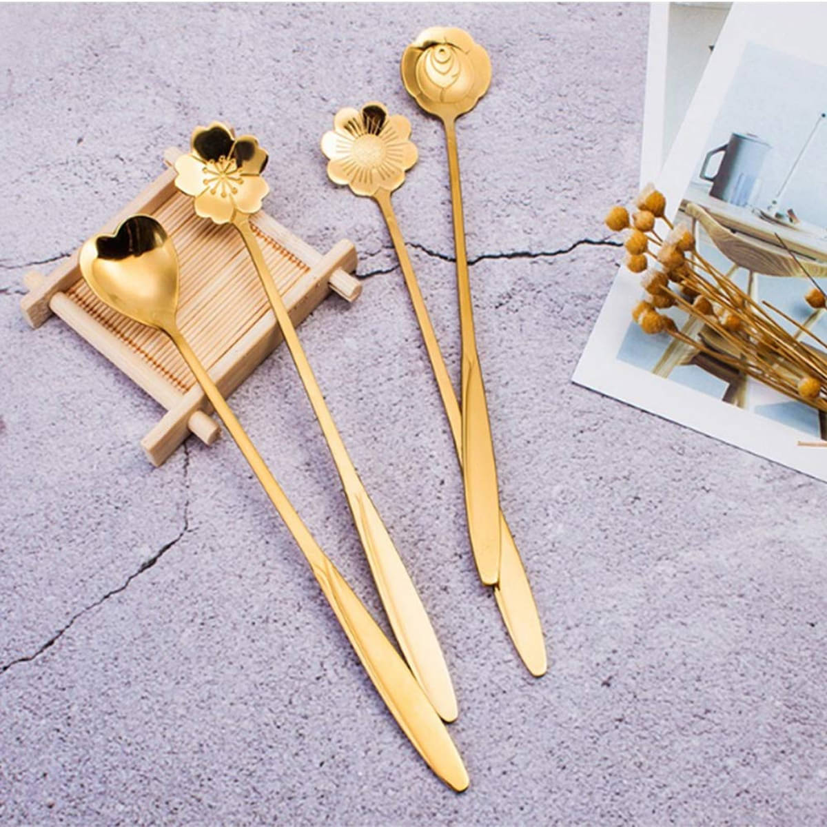 CRAYLUXE Desert Spoon Set Stainless Steel Plain Dessert Spoon Gold ( Pack of 4 ) CRAYLUXE Desert Spoon Set Stainless Steel Plain Dessert Spoon Gold ( Pack of 4 )