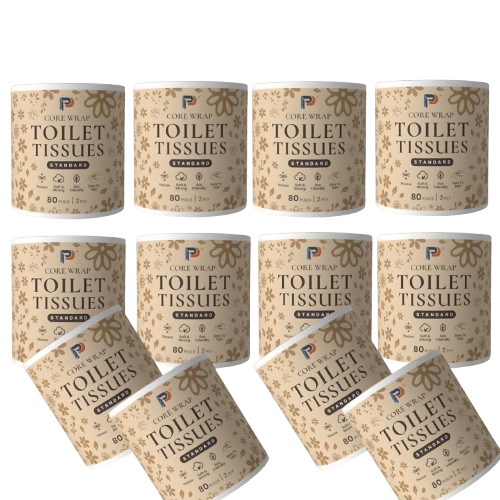     			Core Wrap Standard Toilet Tissues Paper Roll, 2Ply,80 Pulls (Pack of 12)