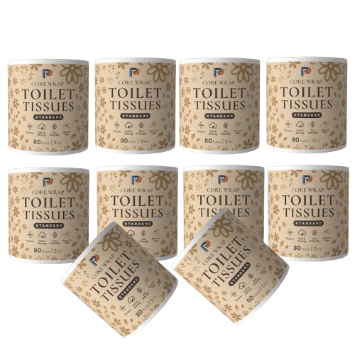     			Core Wrap Standard Toilet Tissues Paper Roll, 2Ply,80 Pulls (Pack of 10) Handy Packs
