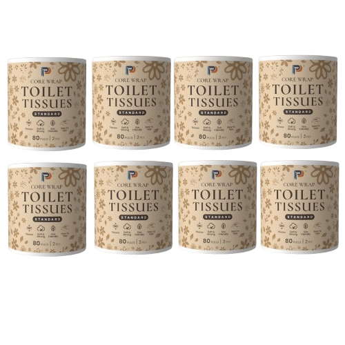 Core Wrap Standard Toilet Tissues Paper Roll, 2Ply,80 Pulls (Pack of 8) Core Wrap Standard Toilet Tissues Paper Roll, 2Ply,80 Pulls (Pack of 8)